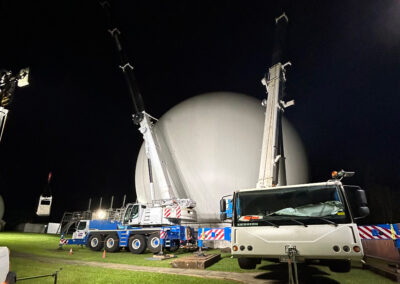 Cranes used to install large radomes